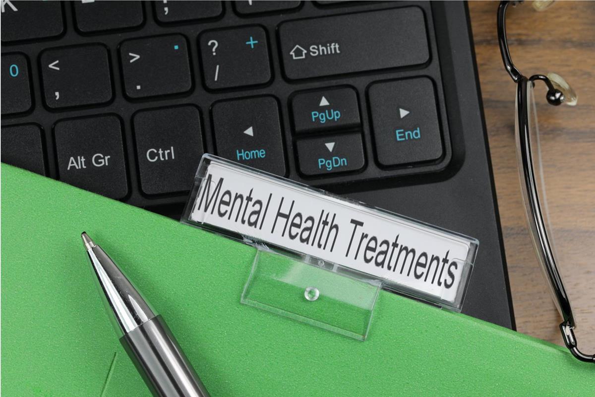 Green folder with words mental health on